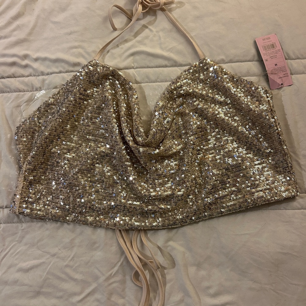 Sequin Halter Crop Top Cowl Neck - Target